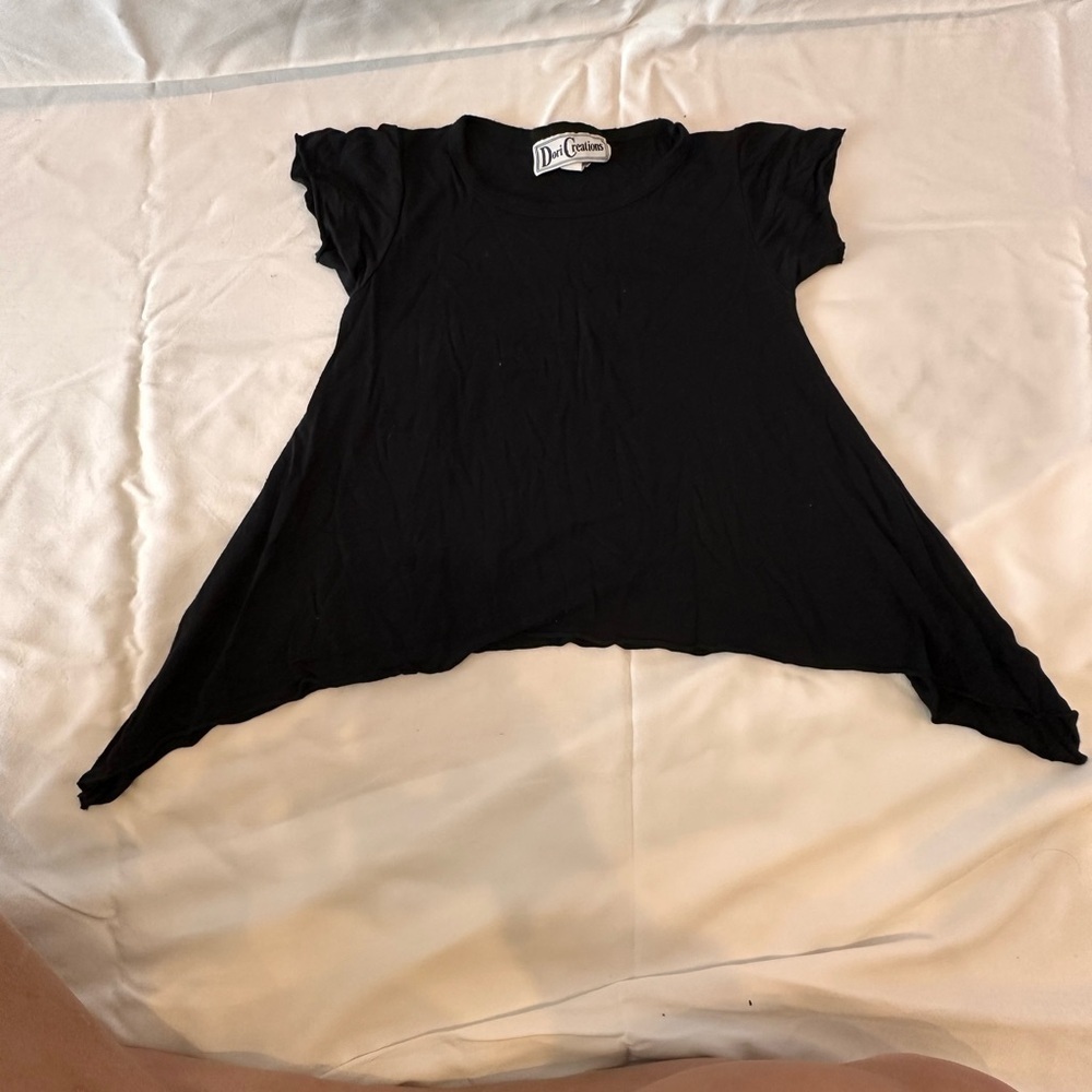 Designer- Dori Creations- Asymmetrical Black Kids Short Sleeve Tee - Picture 6 of 6